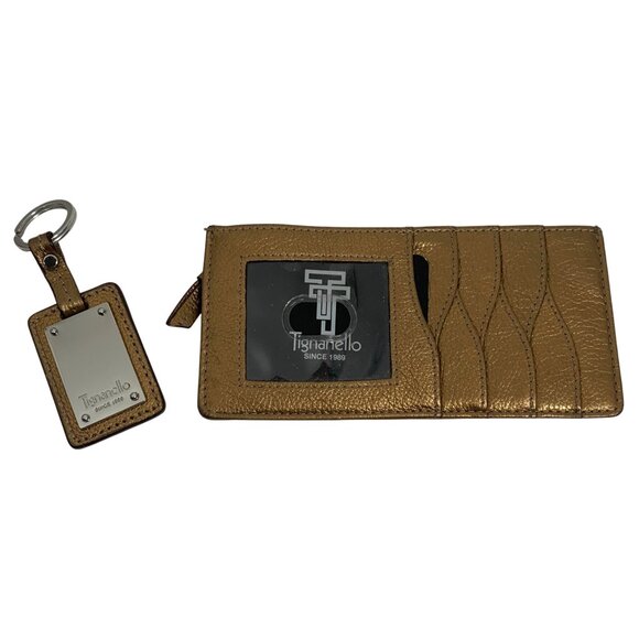 TIGNANELLO Metallic Bronze Leather Hobo Bucket Shoulder Bag + Keychain, Wallet - Picture 8 of 14